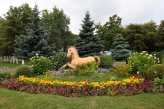 Клумба со статуей коня